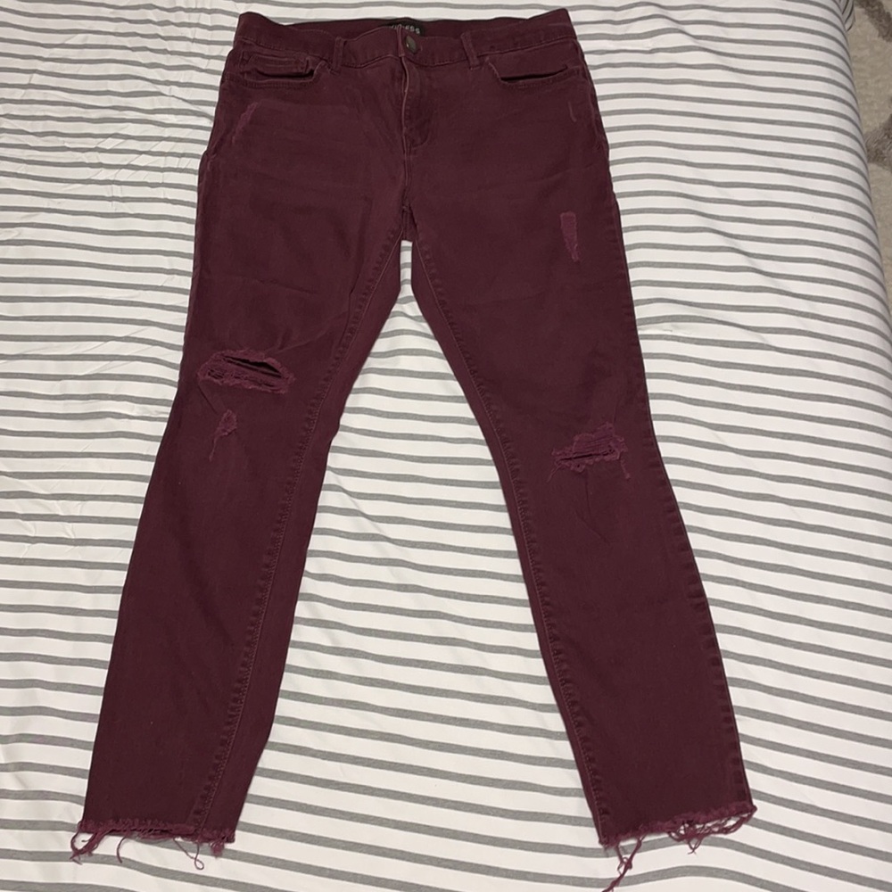 Express Berry Distressed Skinny Jeans